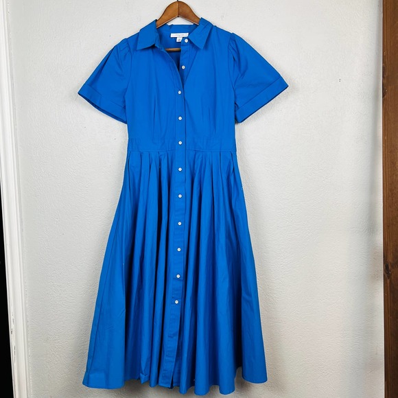 Alexis Shirt Dress Full Skirt Blue Short Sleeve Shirtdress - M - Picture 2 of 5